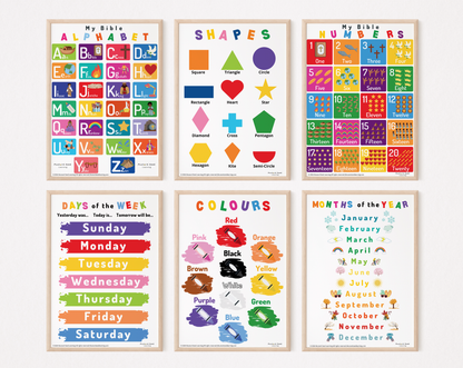 Educational Bundle (Alphabets, Numbers, Shapes, Colours, Days, Months Posters)