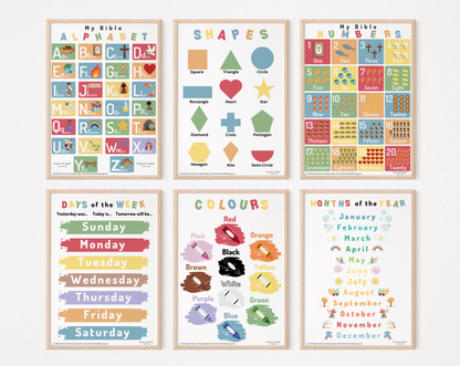 Educational Bundle (Alphabets, Numbers, Shapes, Colours, Days, Months Posters)