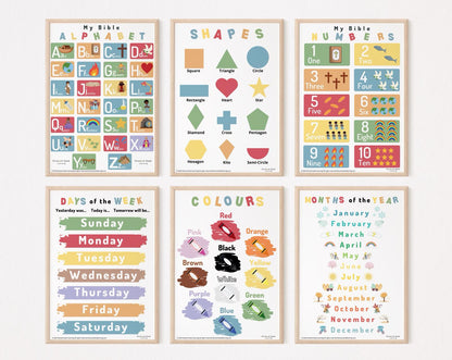 Educational Bundle (Alphabets, Numbers, Shapes, Colours, Days, Months Posters)