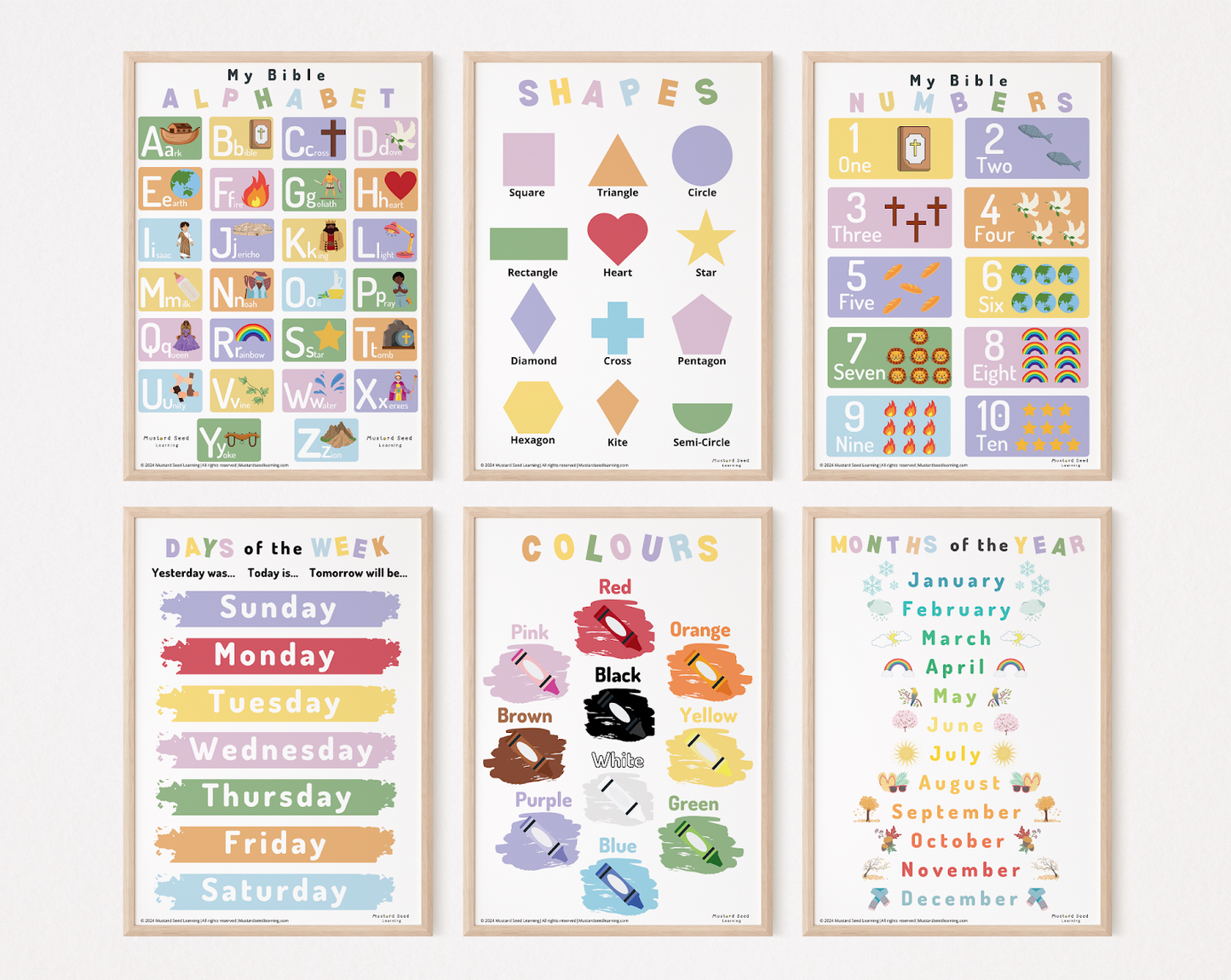 Educational Bundle (Alphabets, Numbers, Shapes, Colours, Days, Months Posters)